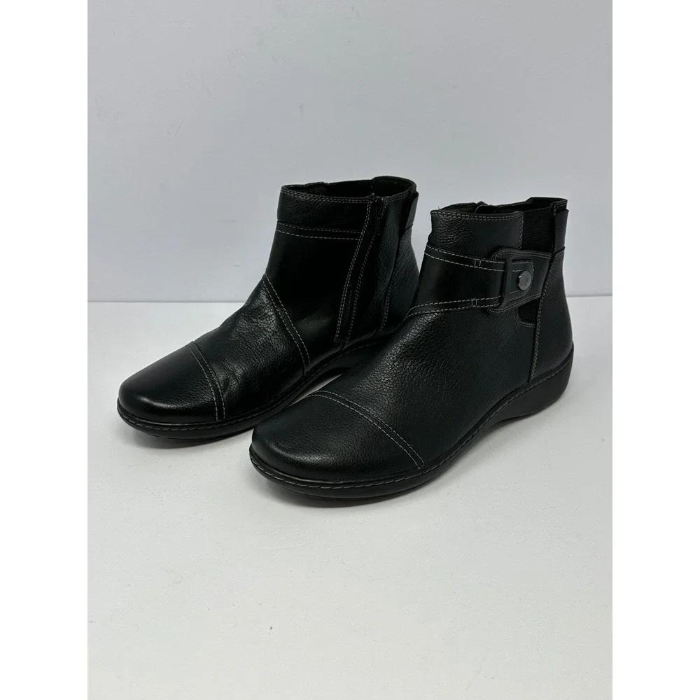 Clarks Collection Cora Women's Sz 9.5 M Leather Ankle Boots Black Booties P7